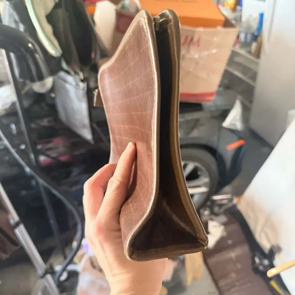 Valentino‎ brown leather V pattern clutch bag